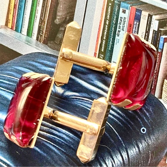 12K YELLOW GOLD FILLED Vintage Swank Gold Filled Cuff Links Carnelian Glass - Picture 1 of 8
